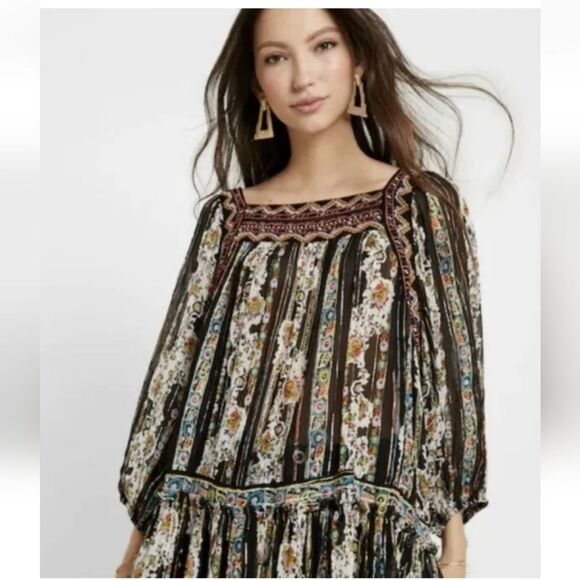 NWOT Free People Dance Magic Tunic Dress in black Size M chiffon embroidered - Picture 7 of 14